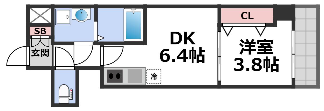 GARDENIA城東(1DK/1階)の間取り写真