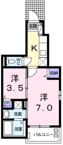 アグレアーブルB(2K/1階)の間取り写真