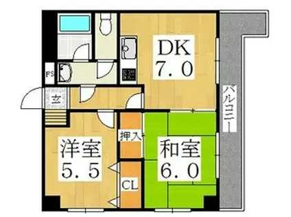 日暮パークハイツ(2DK/6階)の間取り写真