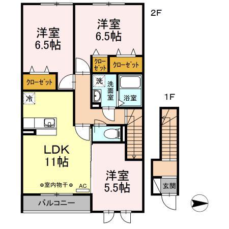 アクア・ミルB棟(3LDK/2階)の間取り写真