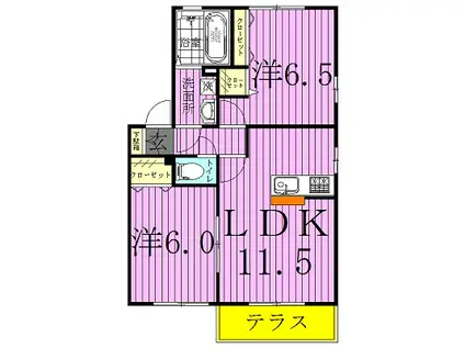 ロイヤルヒルズ春日D(2LDK/1階)の間取り写真