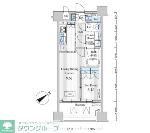 MFPRコート赤坂見附(1LDK/8階)の間取り写真
