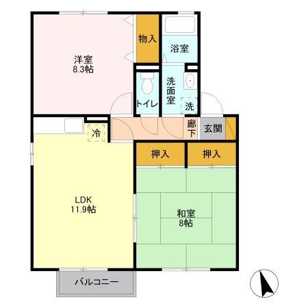 コスモスハイムI(2LDK/2階)の間取り写真