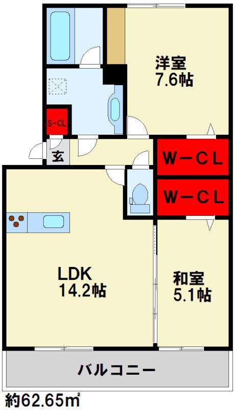 NEST PIECE 原町(2LDK/3階)の間取り写真