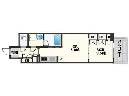 K-COURT谷町四丁目(1DK/4階)の間取り写真