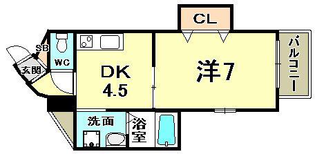 オルタンシア下山手(1DK/2階)の間取り写真