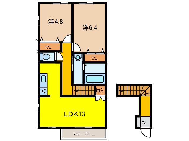 ラフィーエ住吉(2LDK/2階)の間取り写真