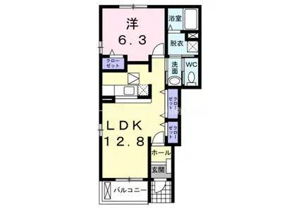 ノーブル・メリディオSSA棟(1LDK/1階)の間取り写真