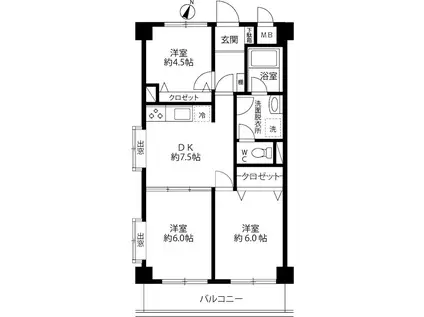 スカイフラッツ・ボアヴェール(3DK/4階)の間取り写真