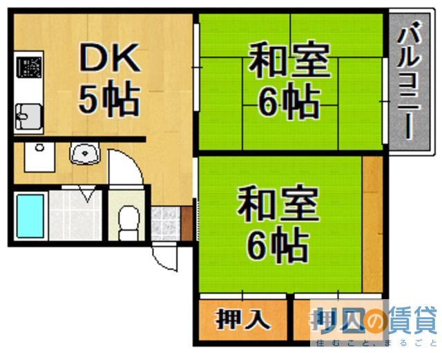 ライフ小松(2DK/2階)の間取り写真
