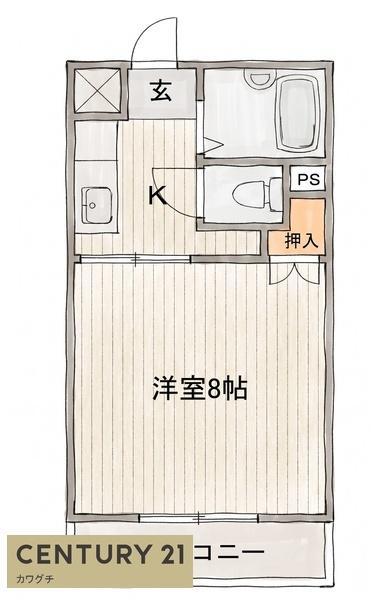 アムール(1K/2階)の間取り写真