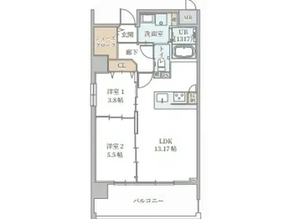 MAISON COULEUR UESHIO(2LDK/4階)の間取り写真