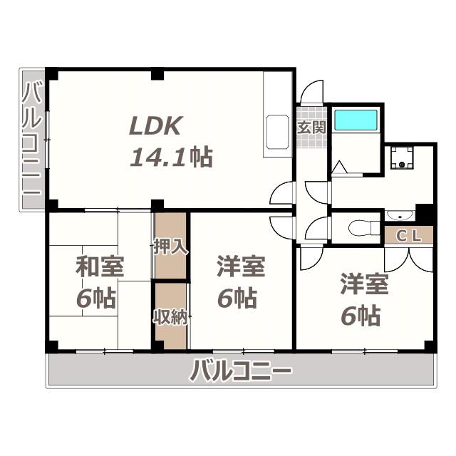 殿辻ハイム(3LDK/2階)の間取り写真