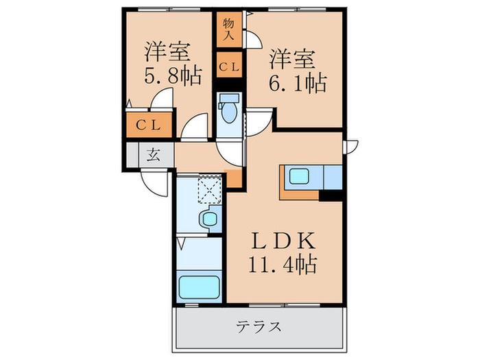 JSイン A棟(2LDK/1階)の間取り写真