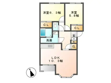 ハピネスあや(2LDK/1階)の間取り写真