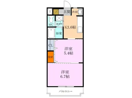 シャトー水堀(2K/2階)の間取り写真