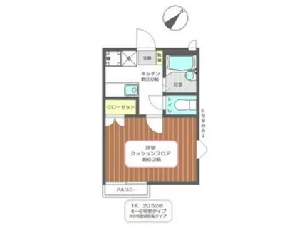 シャンフェルト西落合(1K/2階)の間取り写真