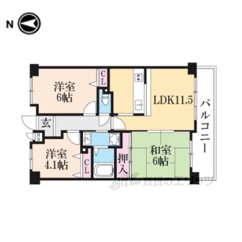 ユニライフ大和高田Ⅱ(3LDK/2階)の間取り写真