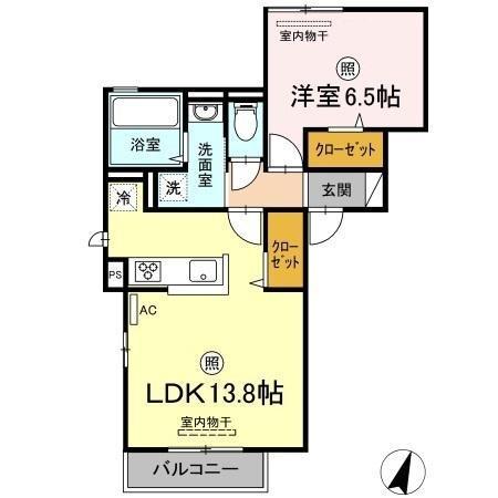ＪＲ山陽本線 倉敷駅 徒歩7分 3階建 築5年(1LDK/2階)の間取り写真