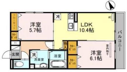 エクレール福田(2LDK/1階)の間取り写真