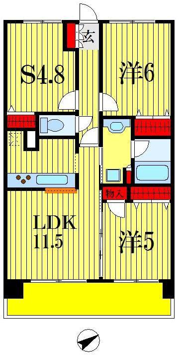 コスモレジデンス千葉登戸(2LDK/4階)の間取り写真