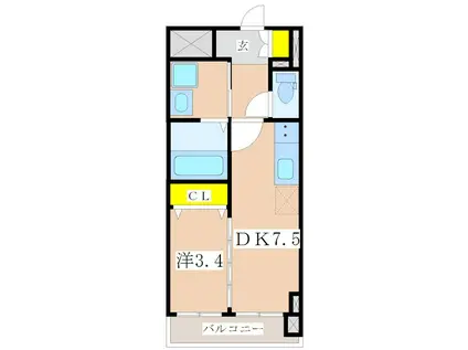 デ・クオーレ樋之口(1DK/4階)の間取り写真