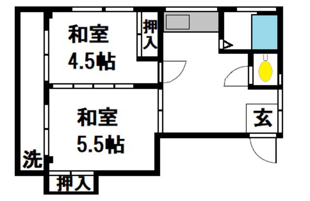 久保田ビル(2K/3階)の間取り写真