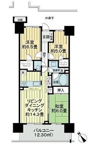 ビー・サイト(3LDK/13階)の間取り写真