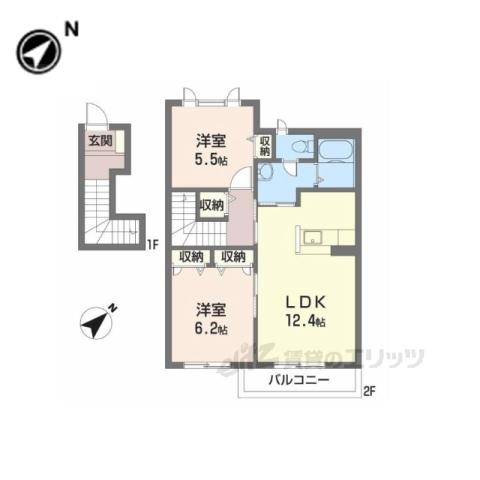 リーフコート高山台(2LDK/2階)の間取り写真