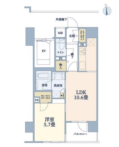 イニシア浅草(1LDK/8階)の間取り写真