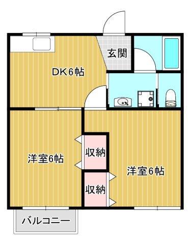 G-サウス(2DK/1階)の間取り写真