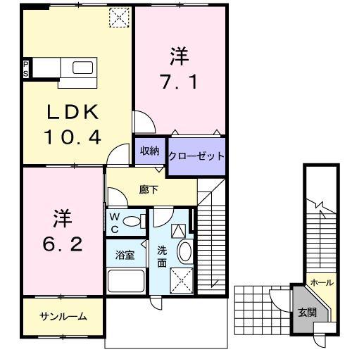 スプレンドルA(2LDK/2階)の間取り写真