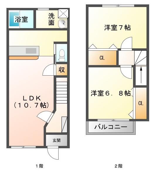 セントラルビレッジ新町3棟(2LDK/1階)の間取り写真