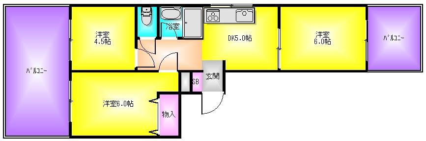山田ビル(3DK/7階)の間取り写真