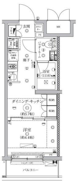 セジョリ鵜の木(1DK/3階)の間取り写真