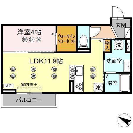 サンガーデン新山口 B(1LDK/1階)の間取り写真