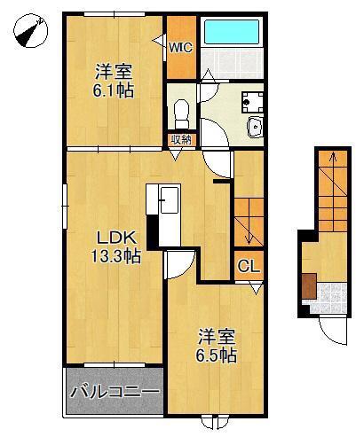 プロムナード苅田I(2LDK/2階)の間取り写真