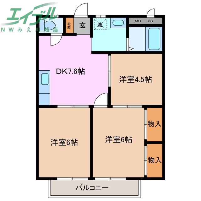 シティハイツヤマキチ(3DK/2階)の間取り写真