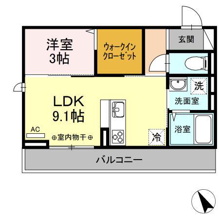 D-ROOM F.京町(1LDK/2階)の間取り写真