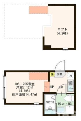 LA CIEL II(1K/2階)の間取り写真