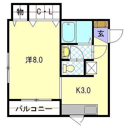 フラット平野町(1K/2階)の間取り写真