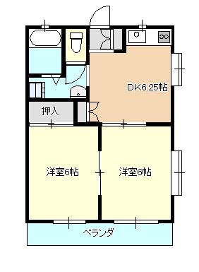 メゾン藤本(2DK/2階)の間取り写真