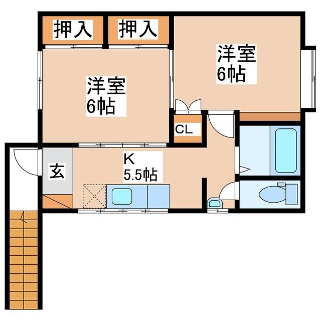 平林中洲アパート(2K/2階)の間取り写真