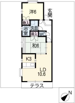 パームタウン今池(2LDK/2階)の間取り写真