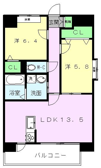 シャルム菊陽(2LDK/4階)の間取り写真