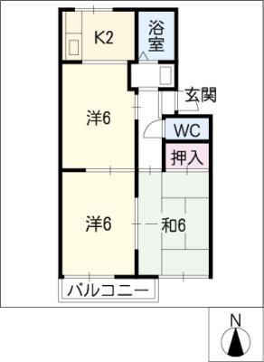 シャンブルすえの(2LDK/2階)の間取り写真
