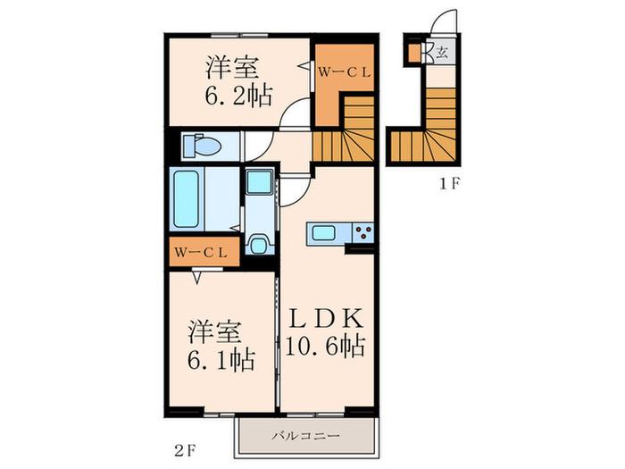 ファミールヴィラ A棟(2LDK/2階)の間取り写真