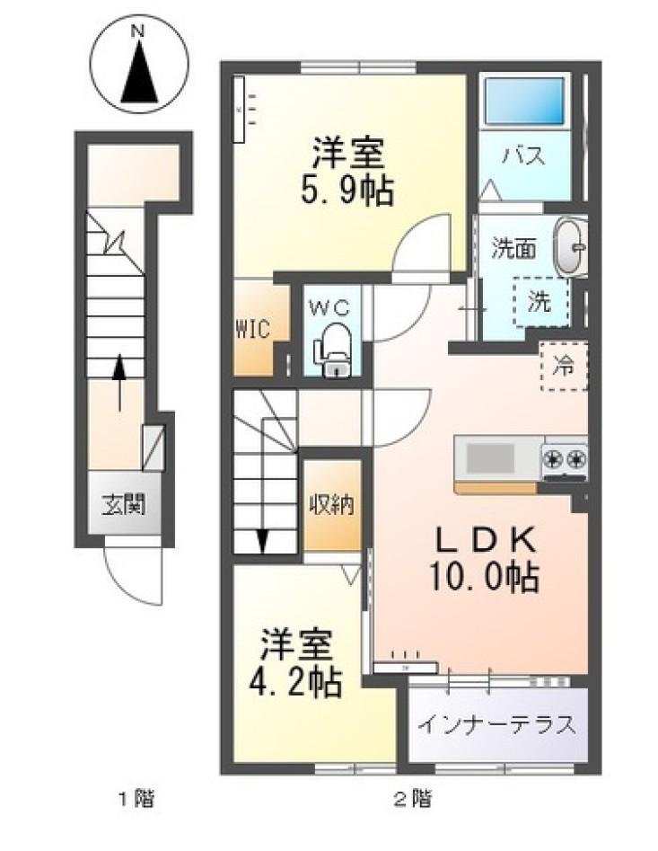  新発田市富塚町2丁目6-16アパート(2LDK/2階)の間取り写真
