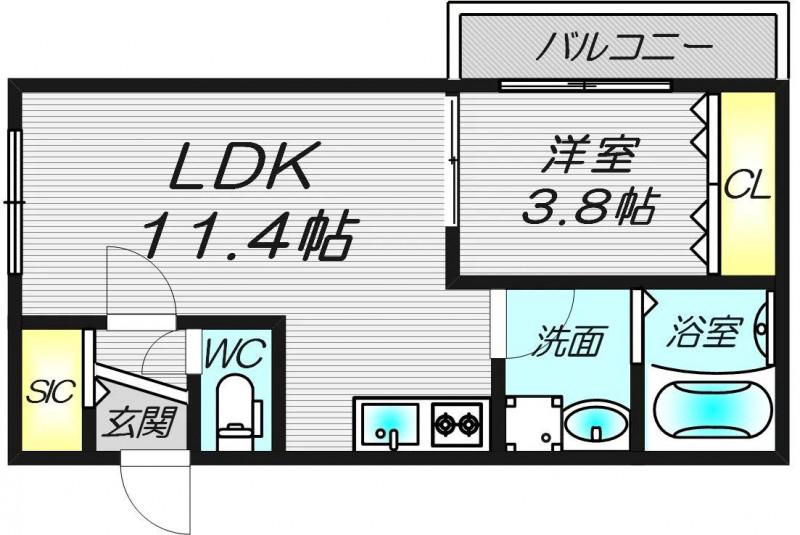 HALU豊中(1LDK/2階)の間取り写真