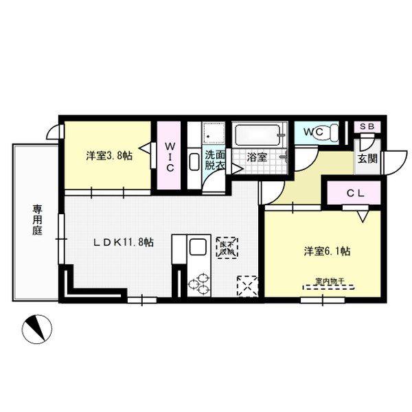 トリシア野多目I I(2LDK/1階)の間取り写真